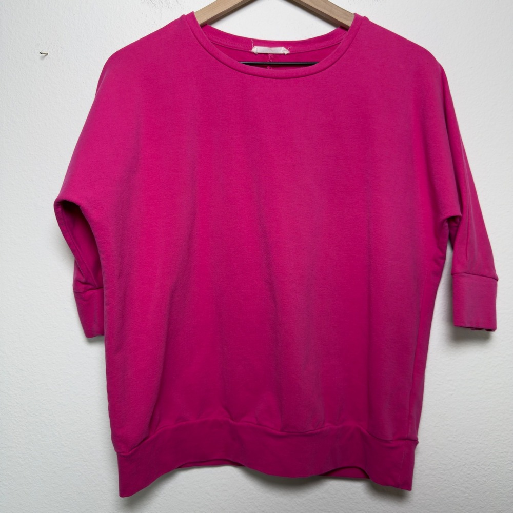 Woolovers Women Sweater‎ XS Hot Pink Crew Neck 3/4 Sleeve Casual Preppy Boxy